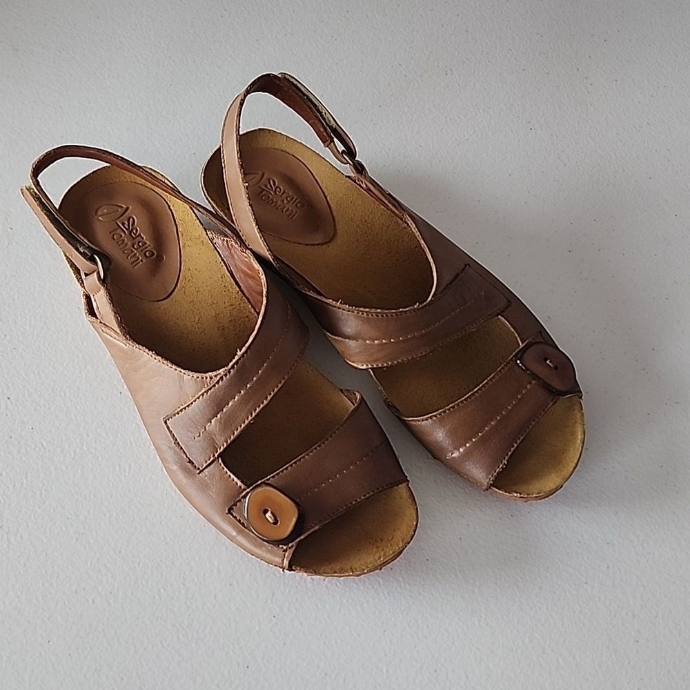 New Sergio Tomani Ada Camel Sandals, Size 39
